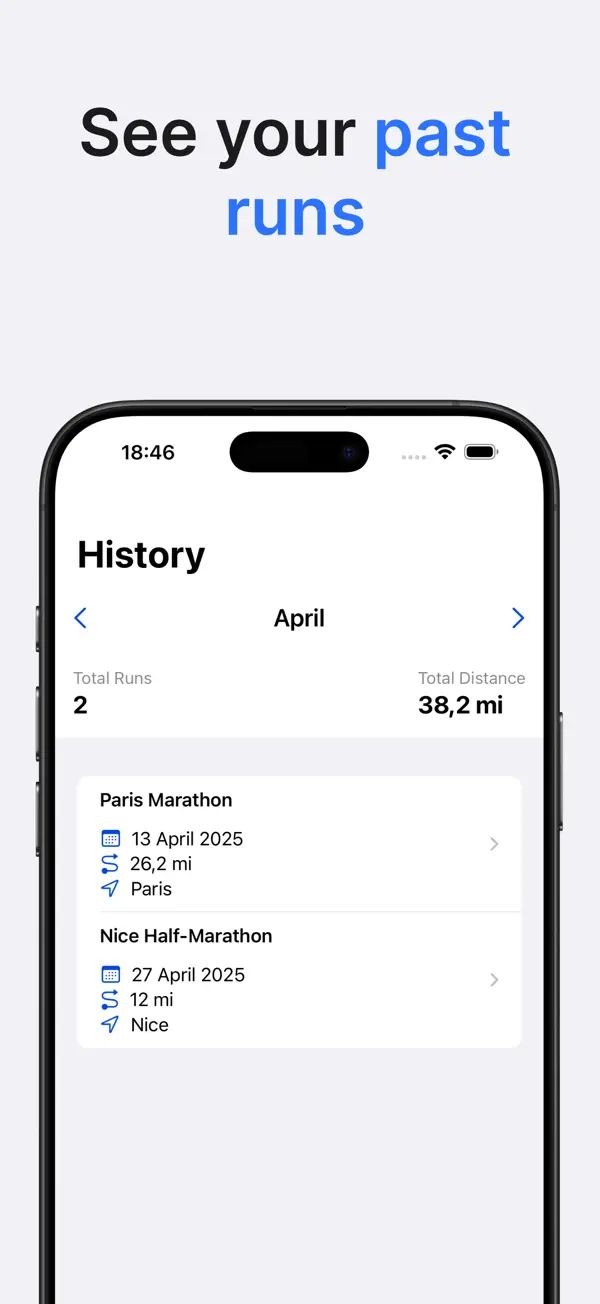 Jogr screenshot: Monthly history