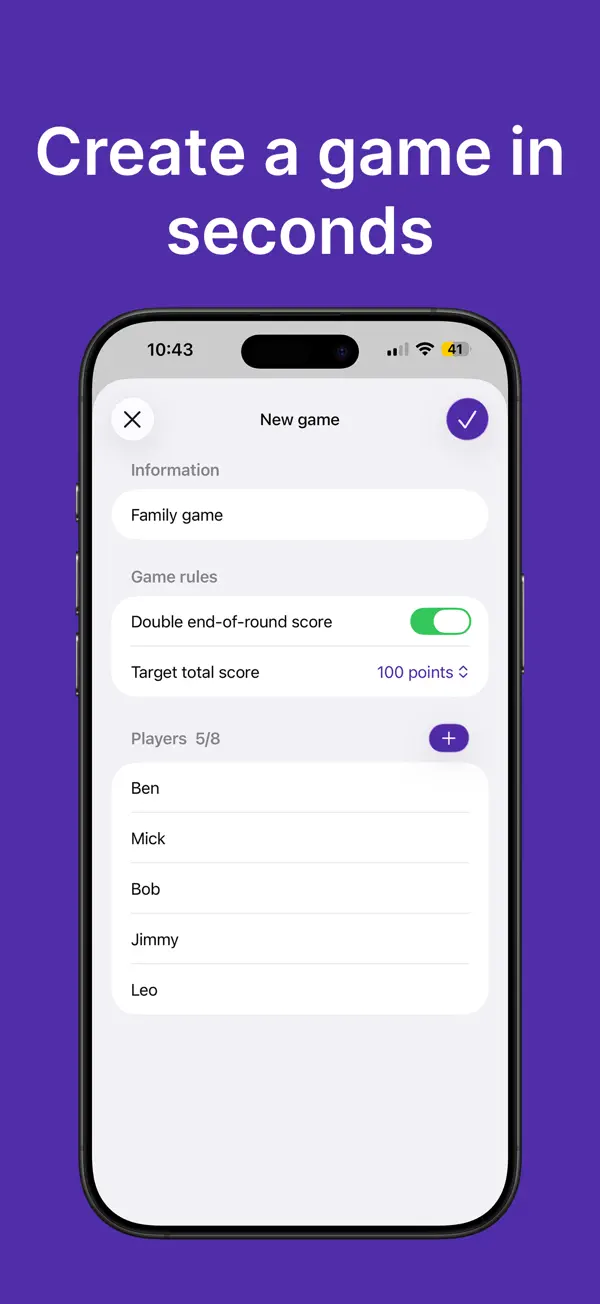 Skyjo Keeper screenshot: From 2 to 8 players, Custom target score