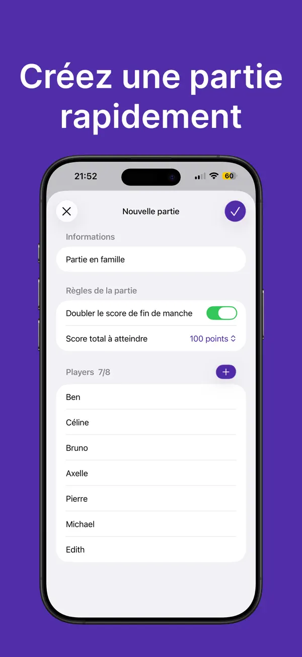 Skyjo Keeper, capture d’écran : De 2 à 8 joueurs, Score cible au choix