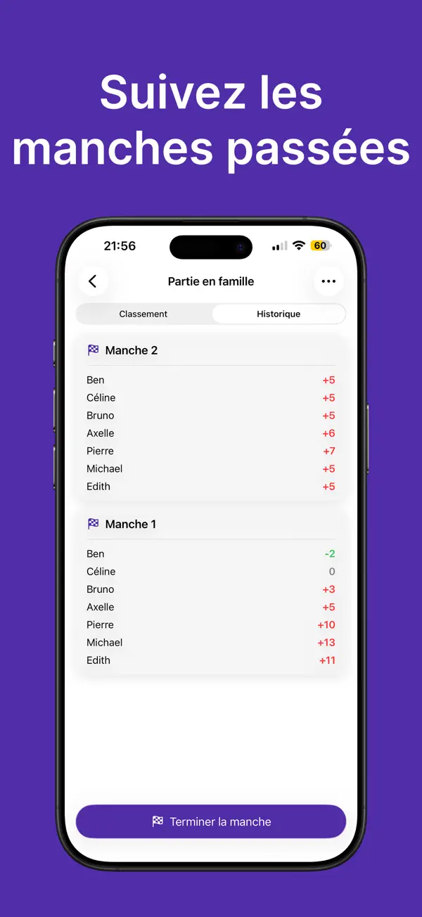Skyjo Keeper, capture d’écran : Historique des manches