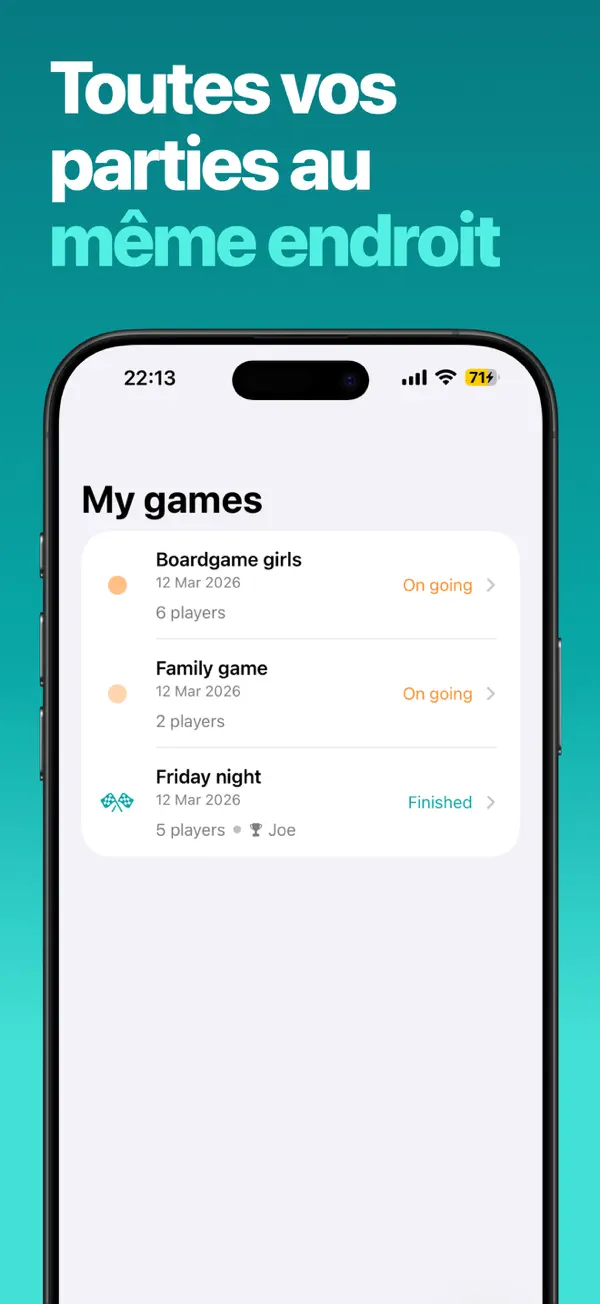 Flip, capture d’écran : Historique des scores